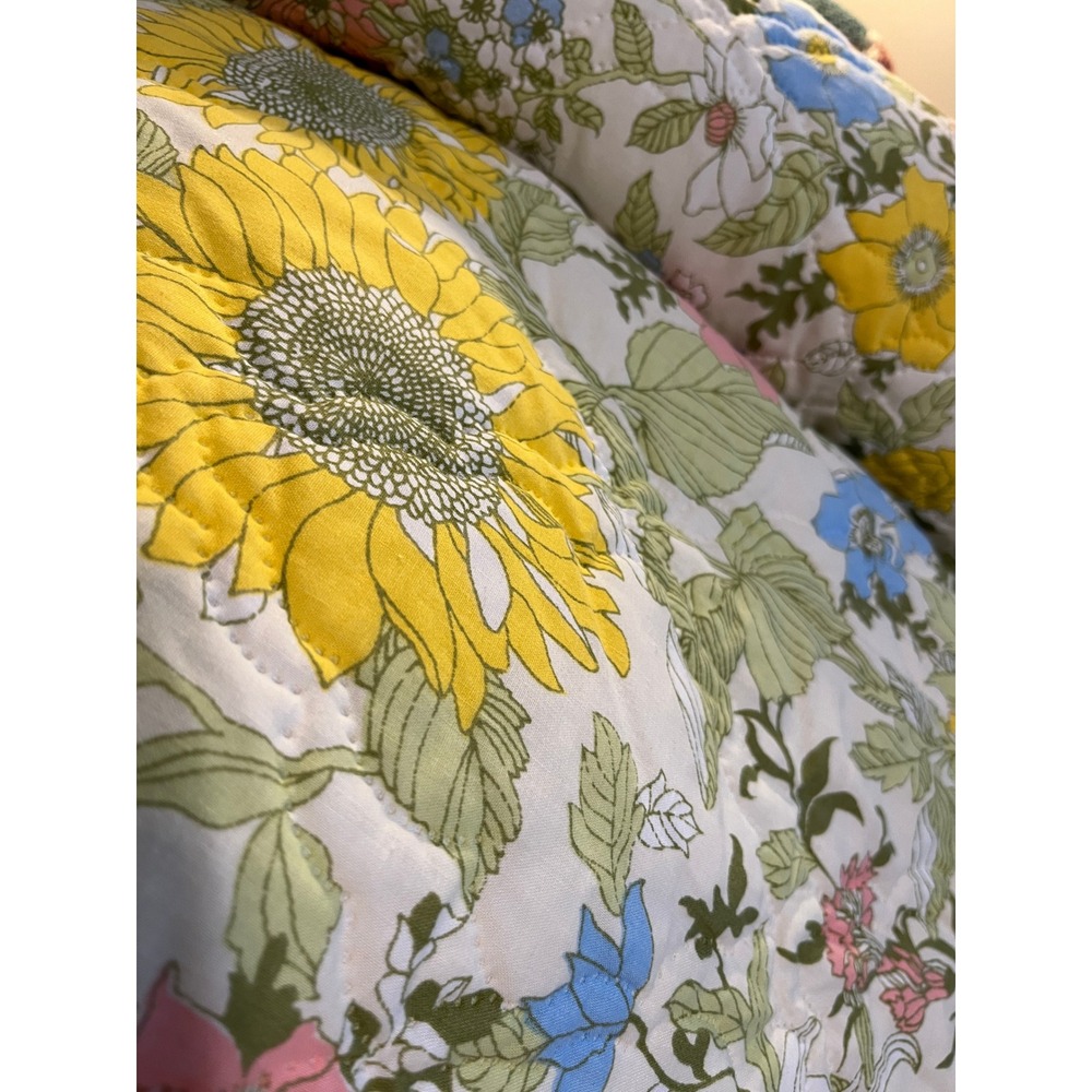1970s Cannon Full Cotswold Floral Sunflower Cottage Coquette Quilted Bedspread - Picture 4 of 7